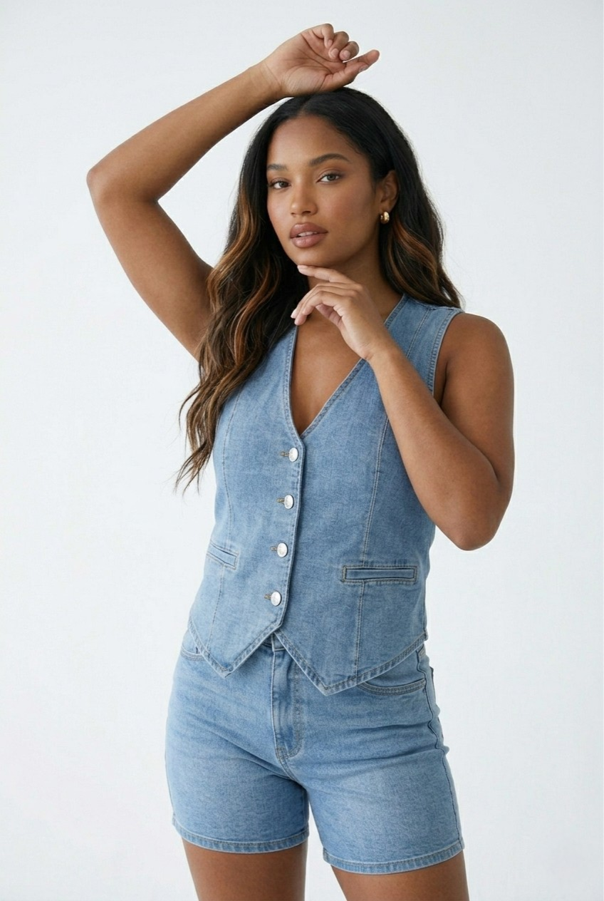 Gilet Denim Button Vest