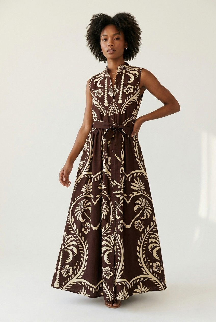 Solana Printed Belted Maxi Dress