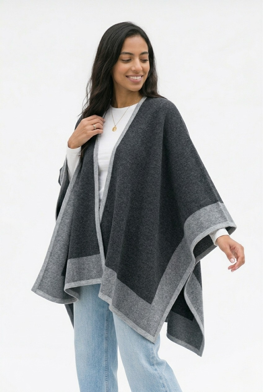 Bordure Chunky Knit Poncho