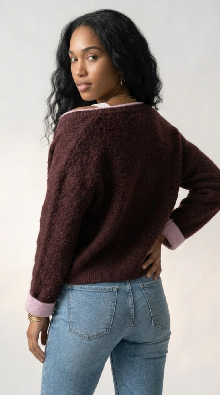 Contraste Fluffy Knit Cardigan