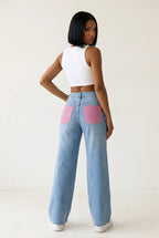 Scintille Pink Strass Wide Leg Jeans