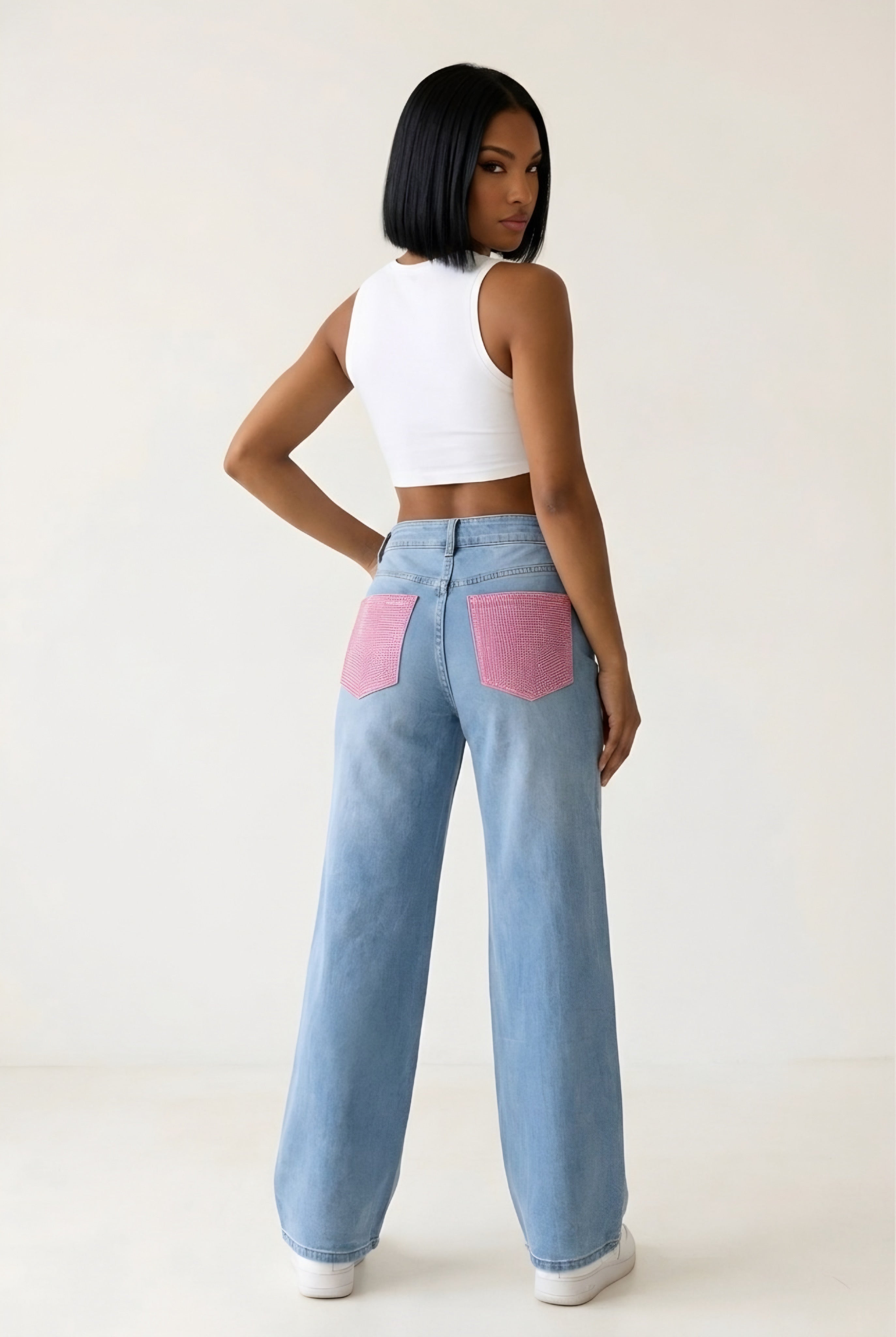Scintille Pink Strass Wide Leg Jeans