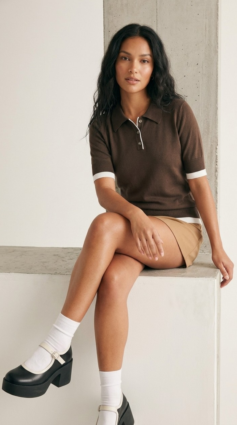 Passepoil Polo Knit Top