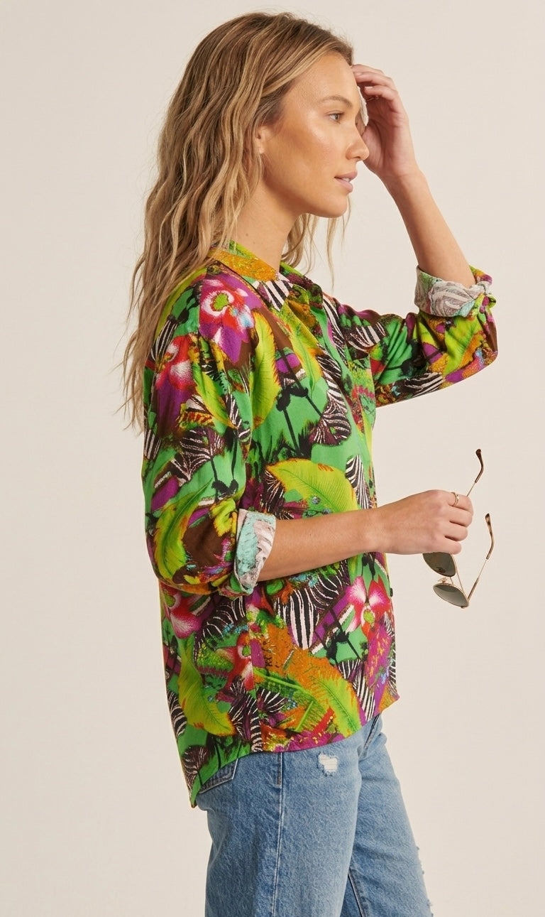 Tropicale Satin Button-Up Shirt