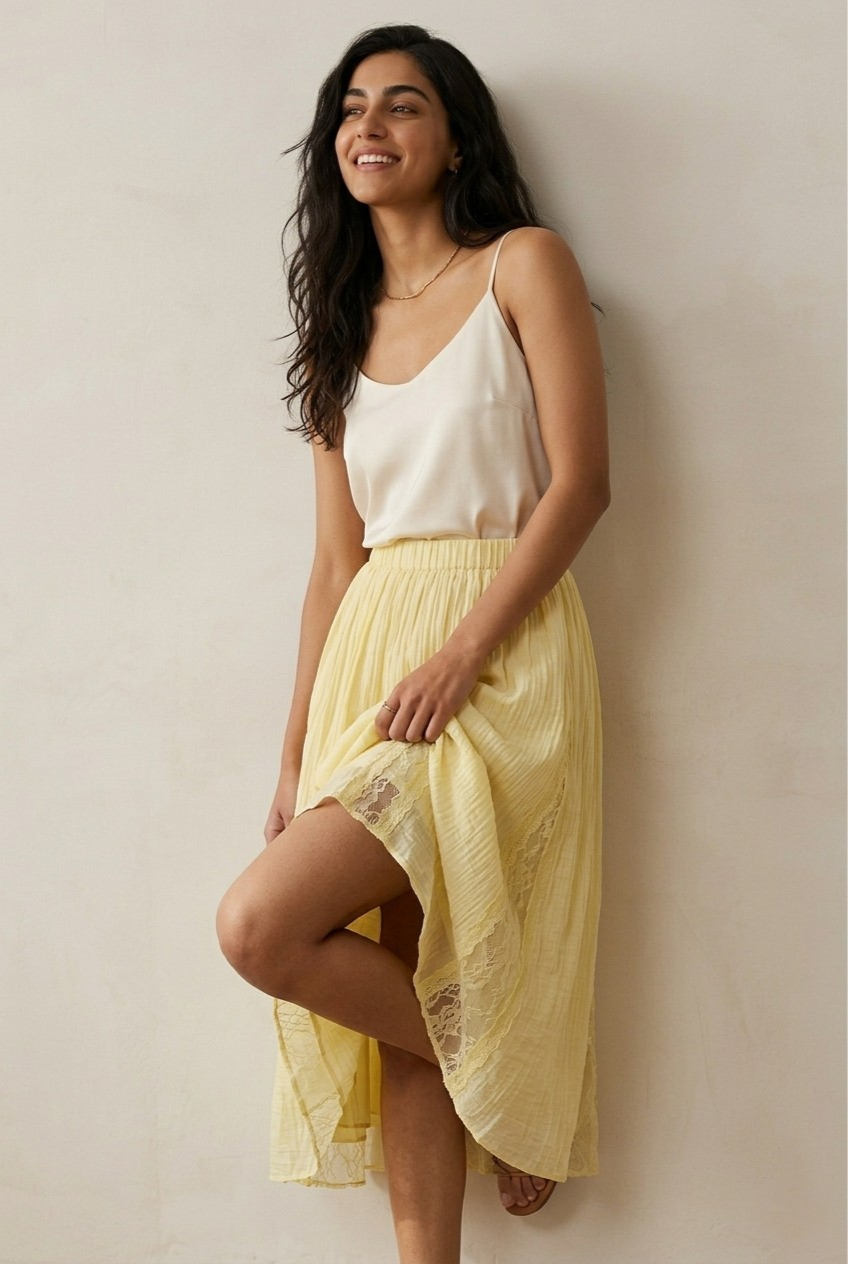 Lumière Sheer Lace Insert Maxi Skirt