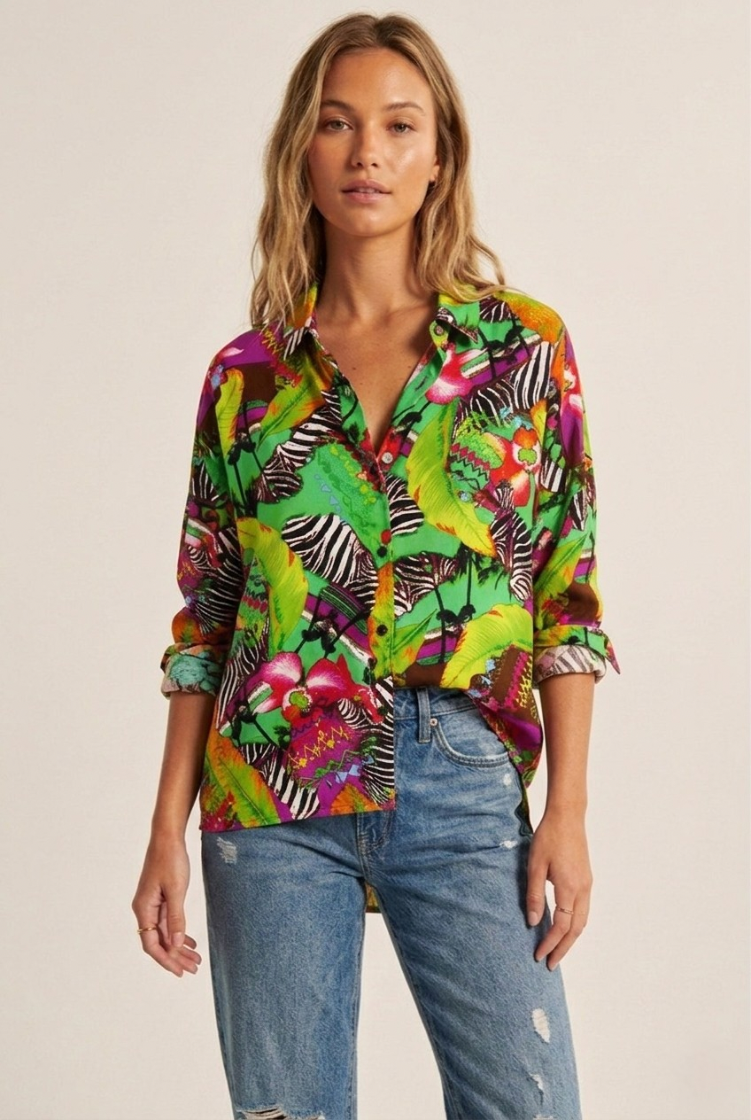 Tropicale Satin Button-Up Shirt