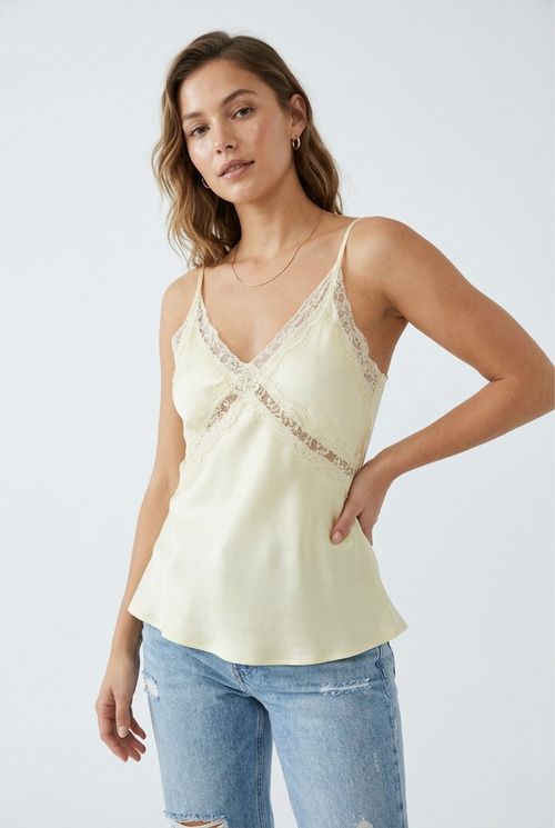 Beurre Lace Trim Satin Cami