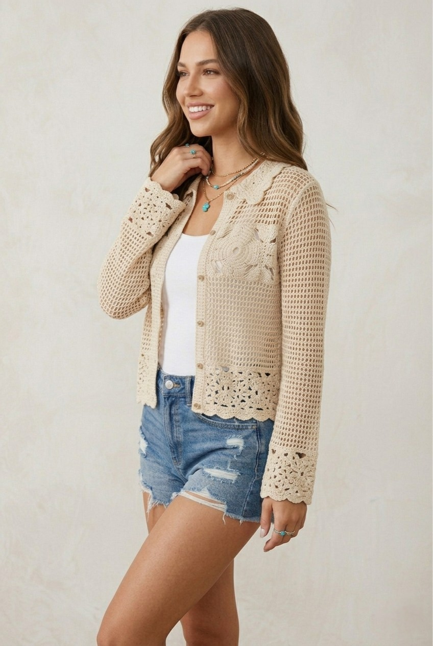 Festonné Crochet Cardigan