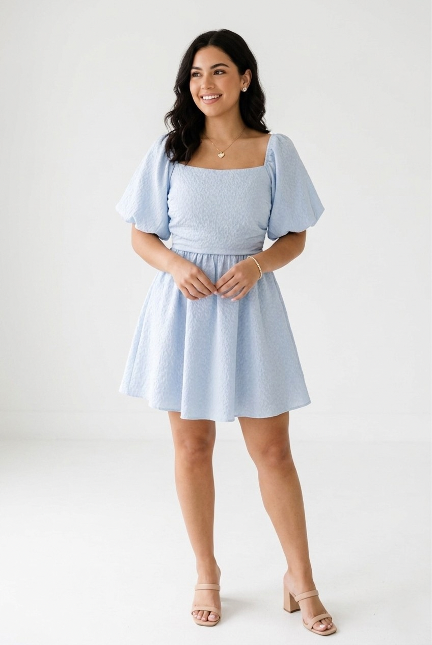 Azurin Puff Sleeve Mini Dress
