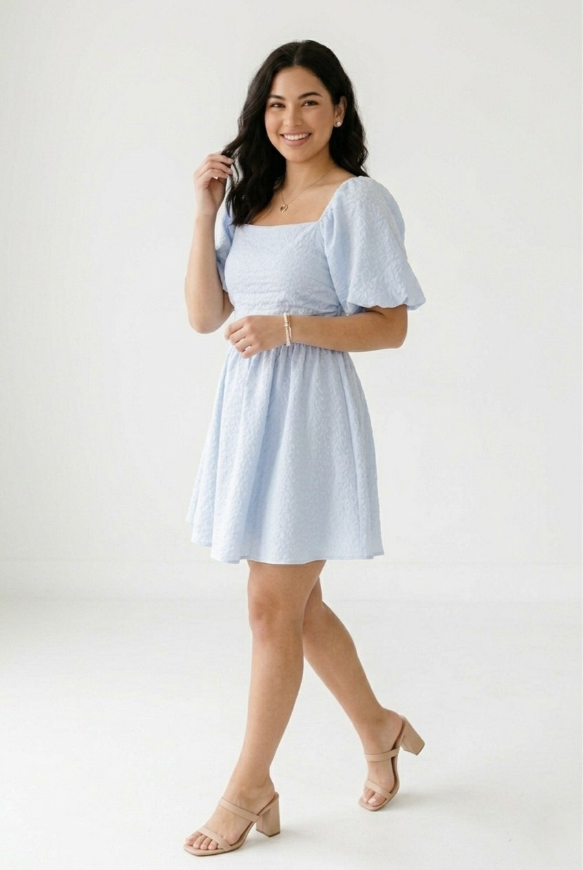 Azurin Puff Sleeve Mini Dress
