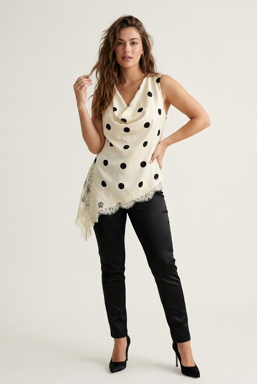 Lunaire Polka Dot Satin Top