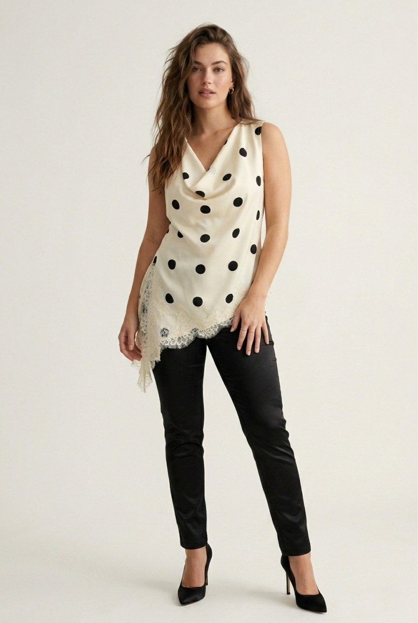 Lunaire Polka Dot Satin Top