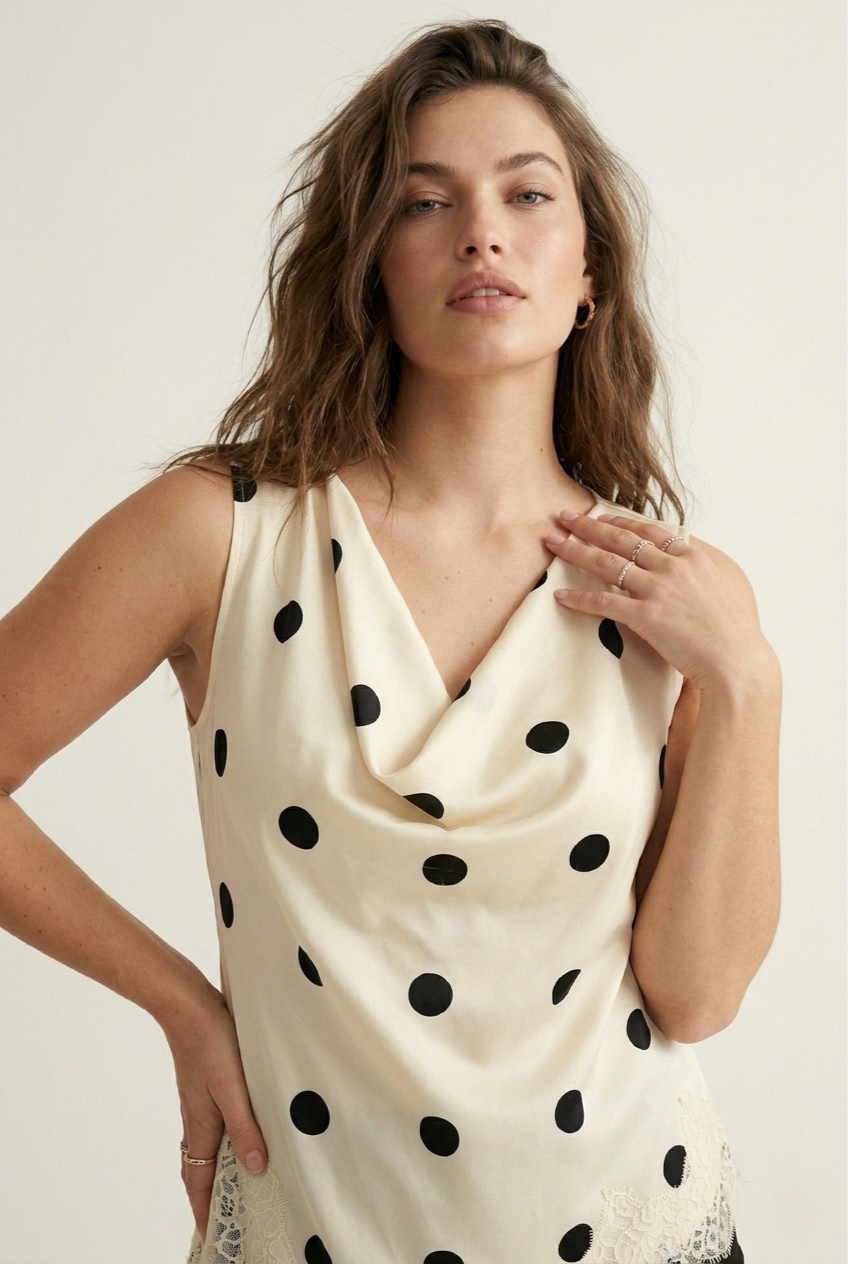 Lunaire Polka Dot Satin Top