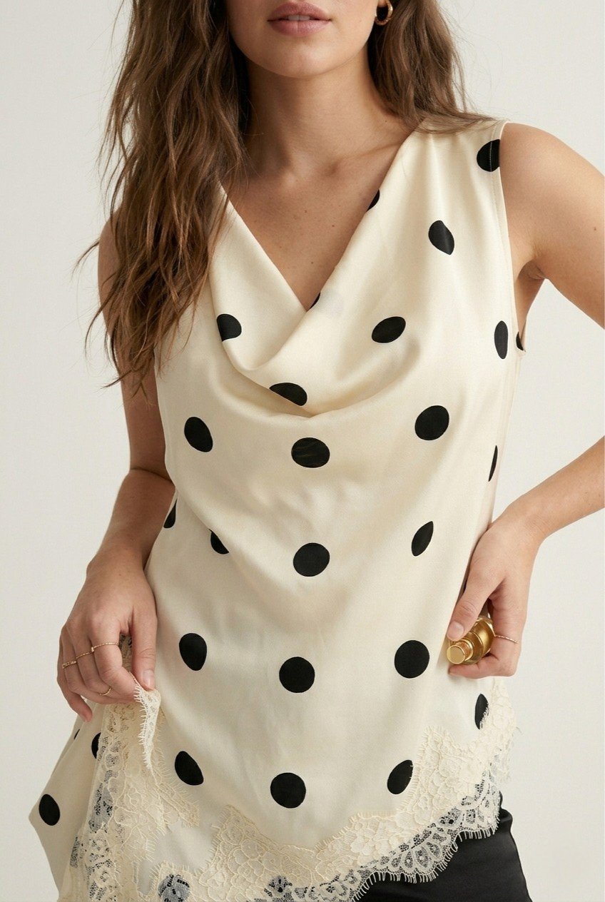 Lunaire Polka Dot Satin Top